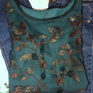 Coldwater Creek Inlay Embroidered Top Sz S